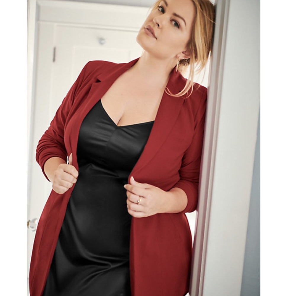 NWT BRICK RED CREPE LONGLINE BLAZER
